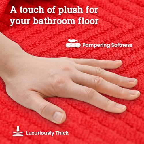 Casa Lino 100% Cotton Bath Mat Set of 2 (NOT A Rug) - 34" x 22" Bathroom Floor Towels - Machine Washable, Soft, Highly Absorbent & Quick Dry Bath Floor Towel (Red) - color: Red
