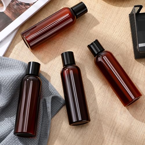 Mimorou 30 Pack Amber Empty Bottles Plastic Squeeze Bottles with Disc Top Flip Cap Small Empty Travel Squeeze Bottle for Lotions Liquid Body Soap Conditioner Creams(5.1 oz) - size: 5.1 oz