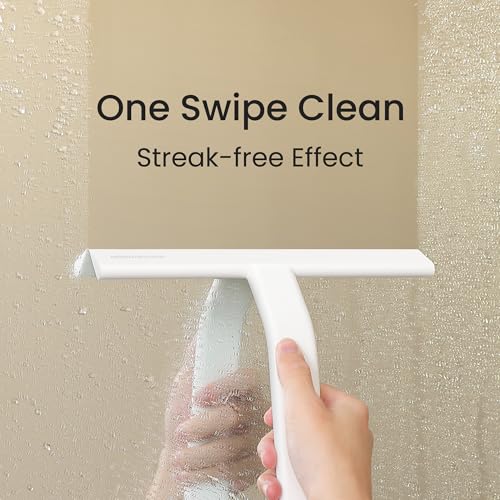 dancemoon JustHang Shower Squeegee for Glass Doors, All-One-Piece Award-Winning Silicone Squeegee with Built-in Hook for Bathroom, Window, Mirror, Tile Wall,Car, Streak-Free Cleaner Tool,10-Inch White - color: Classic White, size: 10 Inches
