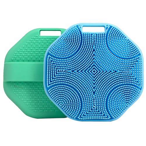 Silicone Body Scrubber 2-Pack, Shower Scrubber with Soft Bristles, Non-Slip Scrubbies for Body, Body Scrubber Exfoliator for Men and Women,Gentle Exfoliating and Lather Well (Blue+Green) - color: Blue+green