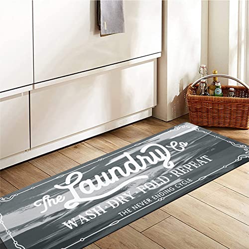 Pauwer Laundry Room Rug Runner 20"x60" Waterproof Rubber Laundry Mat Non Slip Kitchen Mats for Floor Washable Floor Mat Runner Rug for Farmhouse Mudroom Washroom Bathroom Decor - color: Light Grey, size: 1'8" x 5'