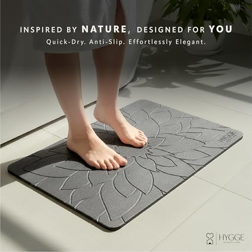 Diatomaceous Earth Stone Bath Mat - Ash Bloom | Modern Fast Dry Bathroom Floor Shower Mat, Quick Drying Premium Luxury Diatomite Spa Stone Gift, Non-Slip Base, 23.6” x 15.4” - color: Ash Bloom