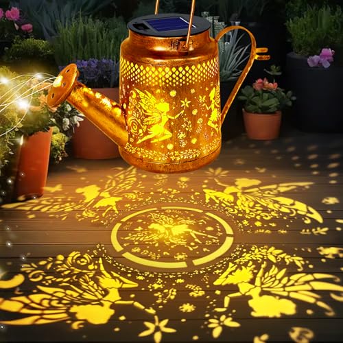 ANGMLN Fariy Solar Lights Outdoor Waterproof, Solar Watering Can Lights with Shepherd Hook, Metal Angel Hanging Lantern Garden Decor Yard Outside Patio Lawn, Gifts for Mom Grandma Women Birthday - color: Fairy