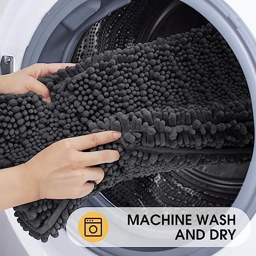 Upgrade Luxury 2 Piece Dark Gray Toilet Bathroom Rug Mat U Shape 24"x20"+48"x20", Ultra Soft Thick Absorbent Bath Mats, Non Slip Chenille Toilet Mat for Bathroom, Bedroom, Kitchen, Shower, Tub - color: Dark Gray, size: U Shape24" X 20" plus 20" X 48"