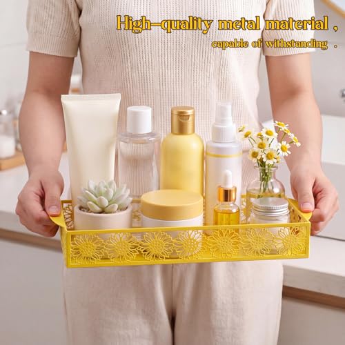 Yellow Sunflower Toilet Paper Basket Cute Metal Toilet Tank Paper Holder with Handle Bathroom Storage Organizer Coquettish Preppy Accessories Decor for Bathroom Restroom - style: Yellow Sunflower