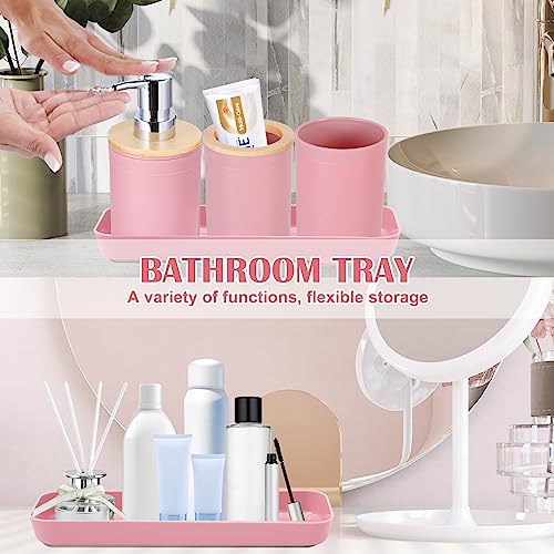 iMucci 9Pcs Pink Bathroom Accessories Set - with Trash Can,Toilet Brush,Toothbrush Holder, Lotion Soap Dispenser, Soap Dish,Toothbrush Cup,Qtip Holder,Tray - size: Bath Set, style: Pink1