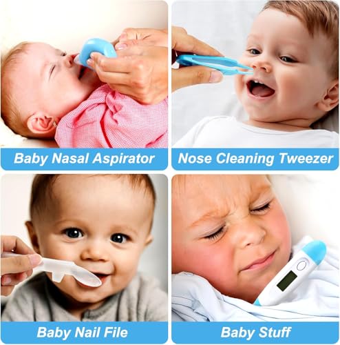 Baby Grooming Kit, Infant Safety Care Set with Hair Brush Comb Nail Clipper Nasal Aspirator,Baby Essentials Kit for Newborn Girls Boys (Blue) - style: Blue Kit+White Brush
