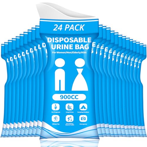 Disposable Urine Bag for Travel - 900ML Portable Pee Bags for Women Men 8/12/20/24/28 PCS Emergency Vomit Bags Urinal Toilet for Car Camping, Road Trip,Traffic Jam, Pregnant, Kid, Patient - color: Blue, size: 9.1"x5.4"x3.8"(24-Pack)