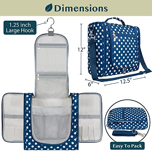 PAVILIA Extra Large Toiletry Bag Travel Bag for Women Men, Hanging Cosmetic Organizer, Water Resistant Makeup Bag for Accessories Toiletries, Travel Essentials Kit (Navy Polka Dot) - color: Navy Polka Dot, size: Extra Large (12x6x12.5)