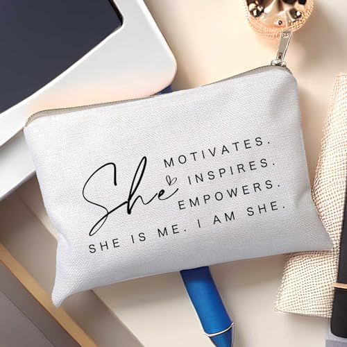 She Motivates Inspires Empowers Makeup Bag She is Me Entrepreneurship Gift Women's Motivational Cosmetic Bags Powerful and Inspirational Travel Bag Gift for Her - color: She Motivates