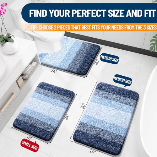 OLANLY Bathroom Rug Set 2 Piece, Soft Absorbent Microfiber Bath Mats and U-Shaped Contour Toilet Rug, Non-Slip, Machine Wash Dry, Plush Shaggy Bath Mats for Bathroom (24"x16"+24"x20", Navy) - color: Navy, size: 24" X 16" + U24" X 20"