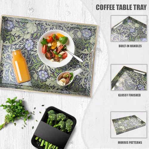 Spsyrine Serving Tray with Handles, Plastic Decorative Tray for Coffee Table, Living Room, Home Decor, Seaweed - color: Multi H