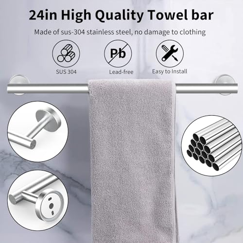 Newfun 10-Pieces Bathroom Hardware Set, Includes 24 Inch Towel Racks for Bathroom Wall Mounted, Toilet Paper Holder, Towel Hooks for Bathrooms, Towel Rings for Bathroom Wall (Brushed Nickel) - color: Brushed Nickel-ring