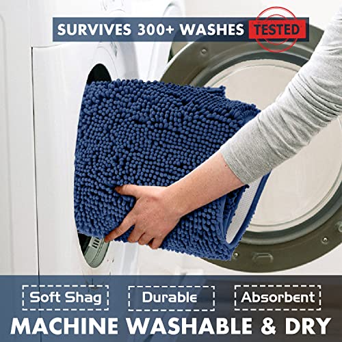 LuxUrux Bath Mat-Extra-Soft Plush Bath Shower Bathroom Rug,1'' Chenille Microfiber Material, Super Absorbent Shaggy Bath Rug. Machine Wash & Dry (20 x 20, Blue) - color: Blue, size: 20'' X 20'' U