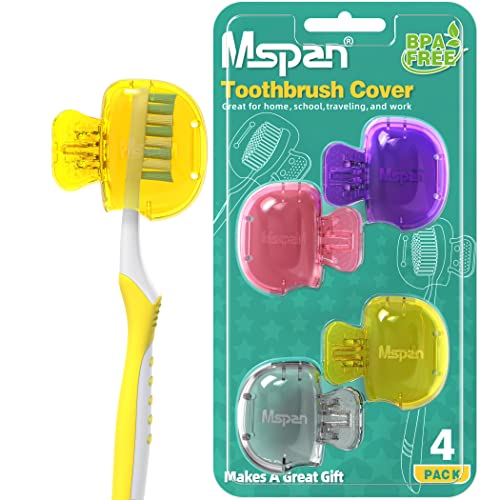 Mspan Toothbrush Head Cover Cap: Tooth Brush Protector Clip Compatible with Oral-B Philips Colgate AquaSonic - Plastic Pod Travel Case - 4 Packs - color: Yellow, Purple, Pink, Clear