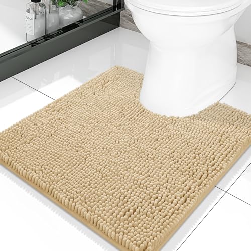 Smiry Luxury Chenille Toilet Rugs U-Shaped 20x20, Soft Absorbent Non-Slip Contour Bathroom Rugs for Toilet, Machine Washable Contoured Bath Mats, Beige - color: Beige, size: 20" X 20" Contour Rug