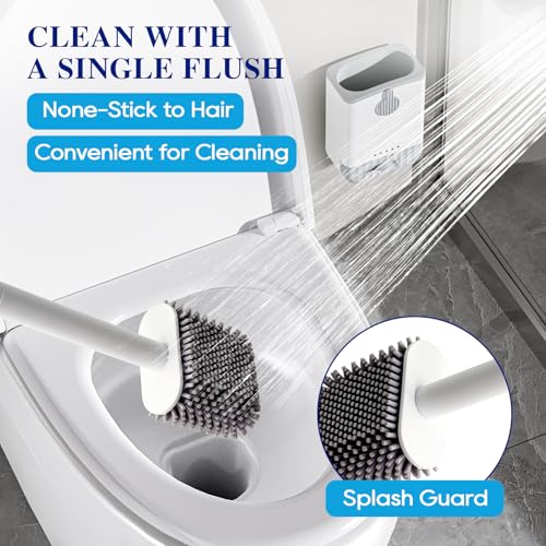 HONOVA Silicone Toilet Bowl Brush with Holder, 2 Pack, White | Ventilated Holder, Floor Standing & Wall Mounted, Toilet Cleaner Brush for RV Travel, Camper, Family Bathroom - style: 2 Pack