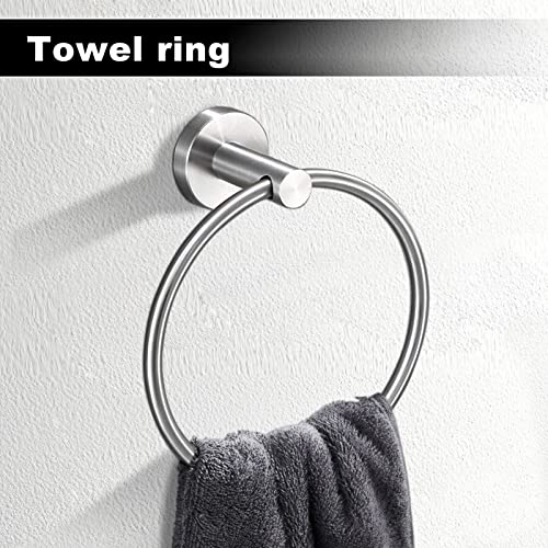 10Pcs Bath Tower Set, Includes 23.6 inch & 16 inch Towel Bars, Hooks, Rings & Toilet Paper Holder - Brushed Nickel - color: Brushed Silver, size: 24-16inch