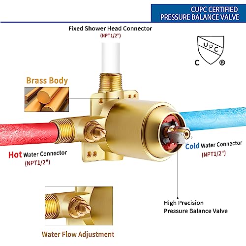 Esnbia Shower Kit, Shower Faucet Set（Valve Included) with 6-Inch Rain Shower Head, Single-Handle Shower Trim Kit, Brushed Gold - color: Brushed Gold, style: without tub spout