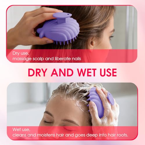 Silicone Scalp Massager Hair Growth,Hair Scrubber Scalp Stimulator Exfoliator Brush with Soft Bristles for Wet Dry Scalp Care（Purple） - color: Purple