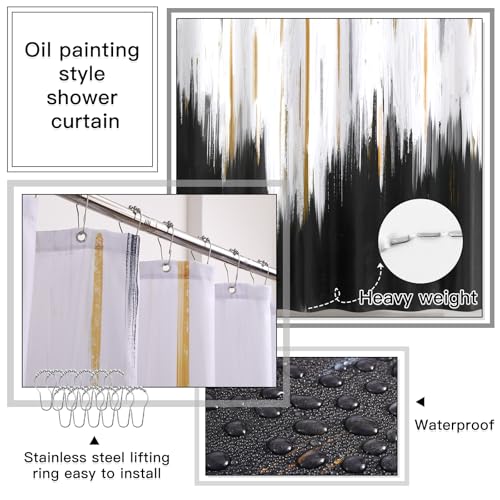 32PCS Bathroom Sets with Shower Curtain and Rugs-Purple Bathroom Accessories,Non Slip Bathroom Rugs Set with Toilet Lid Cover, Waterproof Shower Curtain, 3PC Soap Dispenser with Trash Can - size: Bath Set+Oil Paint Shower Curtain+Bath Rugs, style: Black