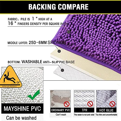 Bathroom Rugs Sets 2 Piece, Extra Soft Chenille Bath Mat Ultra Absorbent Bathroom Rug, Bathroom Mat with Sturdy PVC Non-Slip Bottom, Machine Washable Bath Rugs (20x32 Inch + 16x24 Inch, Purple) - color: Purple, size: 16" x 24" + 20" x 32" (Rectangular)