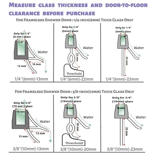 2-Pack Shower Door Bottom Seal (1/4'' X 39'') Glass Shower Door Seal Strip with Drip Rail Frameless Shower Door Sweep can Covers up to 13mm Gap - size: 1/4''(6mm)-13mm