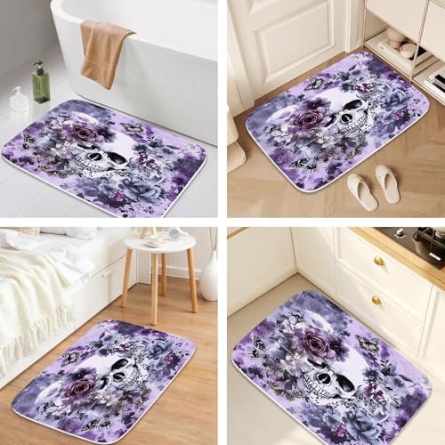 Funny Floral Gothic Halloween Bath Rugs Non Slip Shower Mat Colorful Skull Funky Bathroom Decor Door Rug (16x24 inches, Purple Skull) - color: Multi Color 12, size: 2' x 1'4" (Rectangular)