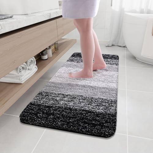 Arotive Microfiber Bathroom Rugs, Shaggy Soft and Absorbent Bath Rug, Thick Plush Machine Washable Dry Bath Mats for Bathroom, Tub and Shower, 47x17, Black, Rectangular - color: Black, size: 47" X 17"