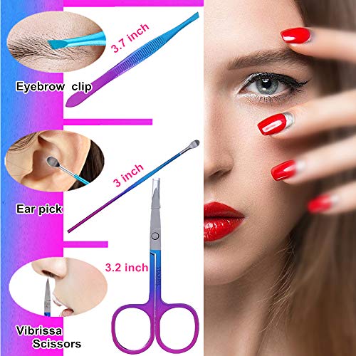 QURIPE 7pcs Manicure Set, Nail Clippers Kit, Stainless Steel Manicure Kit, Nail Clipping Tools Portable Travel Grooming Kit, The Best Gift with Luxurious Case(Multicolor) - color: Rainbow