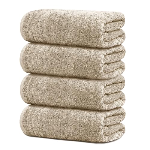 Tens Towels Pack of 4 Extra Large Bath Towels 30 x 60 Inches, 100% Cotton, Larger & Lighter Weight, Quicker to Dry, Super Soft and Absorbent, Perfect for Bathroom, Beige - color: Beige