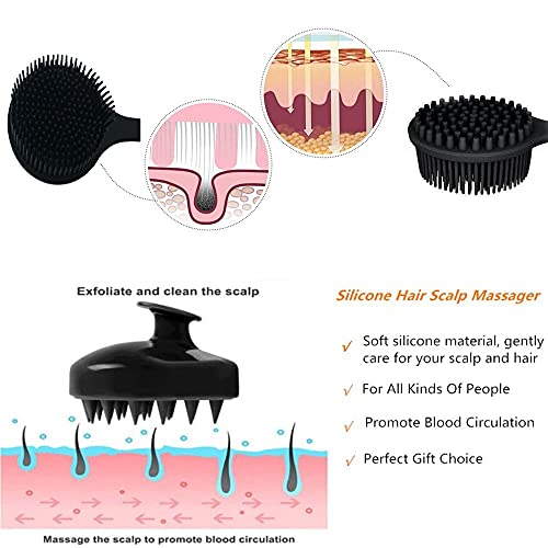Silicone Body Scrubber & Scalp Massager, Long Handle Shower Brush, Exfoliating Scrubber for Men, Women & Kids - color: Black