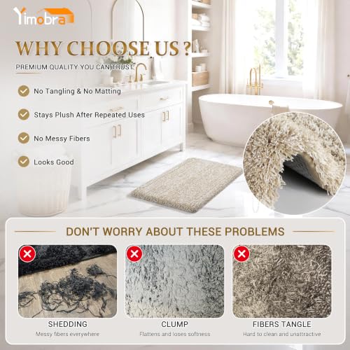 Yimobra Bathroom Rugs Non Slip Washable 36X24, Ultra Soft and Water Absorbent Bath Mats, Plush Fluffy Shower Mat Outside, Luxury Microfiber Thick Matts for Bathroom Floor/Tub, Light Beige and White - color: Light Beige and White, size: 36" X 24"