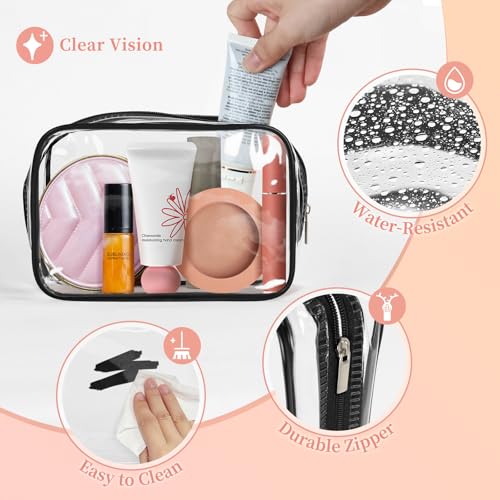 TISRATOK 12 PCS Clear Makeup Bag for Women with Zipper, TSA Approved Toiletry Pouch, Cosmetic Bag Bulk for Travel Organizer Essentials - Black,Small - color: Black, size: Small