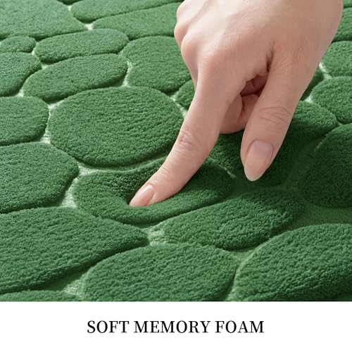YIHOUSE Memory Foam Bath Mat Cobblestone Bathroom Rugs Super Water Absorbent Bath Mats for Bathroom Machine Washable Bath Rugs(17 x 24,Green) - color: Grass Green Single, size: 1'5" x 2' (Rectangular)