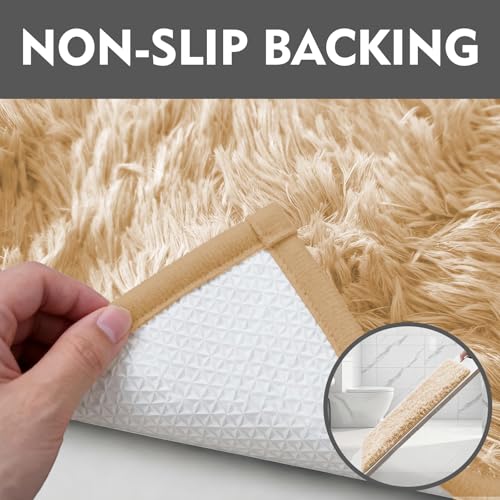 RUN HELIX Shaggy Bathroom Rugs Sets 3Piece Bath Mat for Bathrom Non-Slip Bathrom Mats Water Absorbent Bath Rug Floor Mats Soft Washable Shower Rug with U-Shaped Contour Rug Toilet Lid Cover Brown - color: Brown