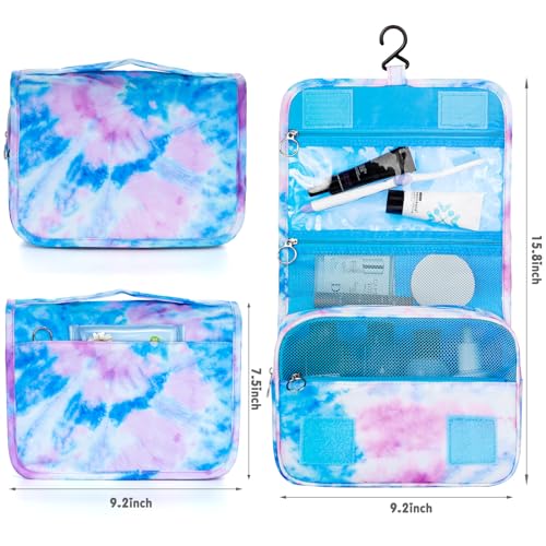 Kids Hanging Toiletry Bag for Girls, Travel Toiletry Bag for Little Young Girls Cosmetic Makeup Waterproof Wash Bag Toddler Traveling Toiletries, Tie Dye Blue - color: Tie Dye-Blue