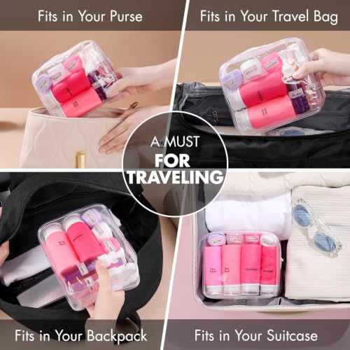 Muslish 21 Pack Travel Bottles for Toiletries, Leak-Proof TSA Compliant Silicone Travel Size Containers for Shampoo and Conditioner, BPA Free with Toiletry Bag (Pink) - color: Pink