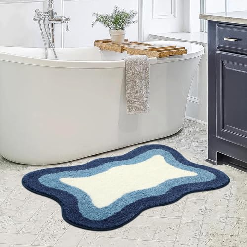 HAOCOO Blue Bathroom Rug, 20x31 inch, Extra Soft Non Slip Microfiber Absorbent Washable Shower Rug Doormat Carpet for Floor Tub Shower - color: Blue, size: 20x31 inch (Irregular)