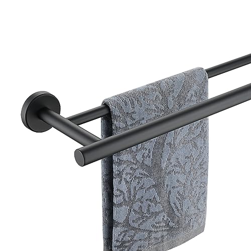 JQK Double Towel Bar Black, 15 Inch 304 Stainless Steel Thicken 0.8mm Towel Rack Holder for Bathroom Washcloths and Hand Towels, Matte Black Wall Mount, Useable Length 12 Inch, TB100L12-PB - color: Matte Black, size: 15 Inch