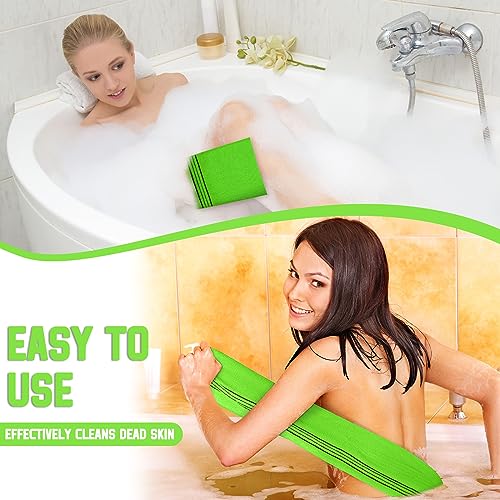 Hosuly 2 Pcs Korean Exfoliating Washcloth and Mitts Set Long Exfoliating Back Italy Towel Scrub Mitt Wash Cloth Scrubber for Women Men Shower Dead Skin Removing Dry Skin (Green) - style: Green