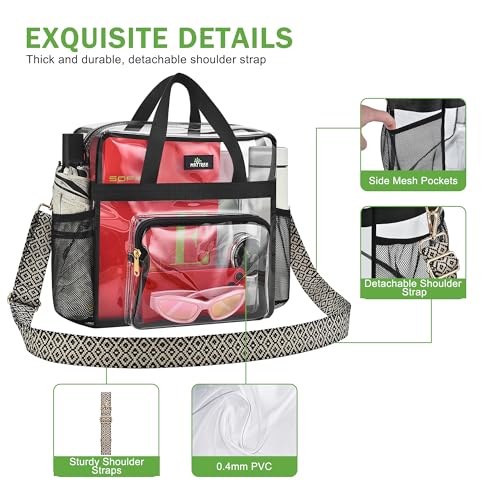 MAY TREE Clear Bag for Stadium Events, 12×6×12 Clear Tote Bag with Removable Strap, Transparent Bag for Concert Sports Gym, Wave-Strap - color: Wave-Strap