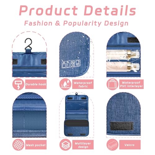 Toiletry Bag Travel Bag with Hanging Hook, Waterproof Capacity Hanging Multifunctional Makeup Bag for Toiletries, Portable Cosmetic Bag Travel Organizer for Women and Men(Navy Blue) - color: B2-Navy Blue