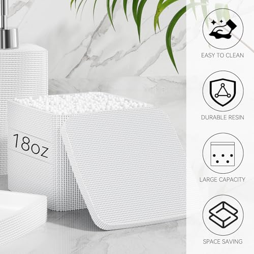 White Bathroom Accessories Set 5 Pieces, Resin Toothbrush Holders Set Complete with Soap Dispenser, Toothbrush Holder, Vanity Tray, Bathroom Tumbler and Qtip Holder for Small Spaces - size: 5 Pcs Bathroom Set, style: White