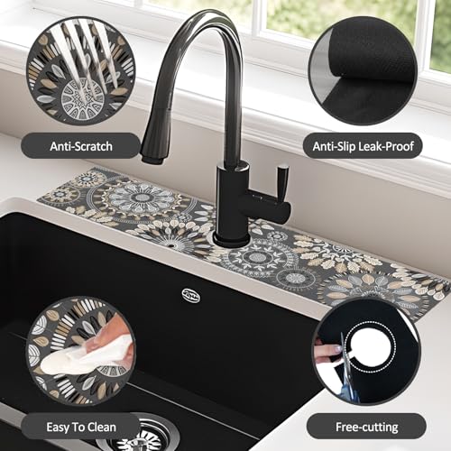 24" X 5.5" Kitchen Sink Splash Guard Faucet Mat Mandala Super Absorbent Fast Drying Faucet Guard & Draining Mat Sink Splash Guard Behind Faucet for Kitchen, Bathroom - size: 24" x 24"