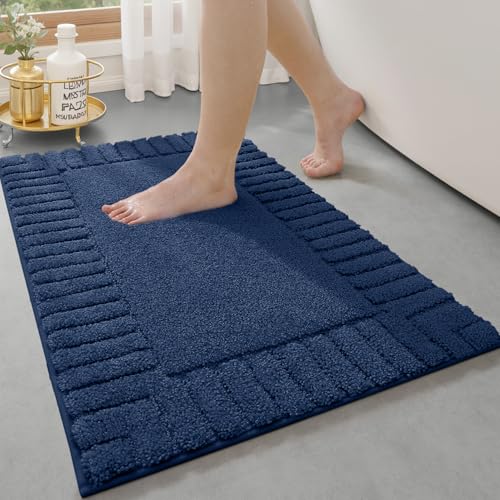 LUMI Bathroom Rugs Non Slip with Rubber Backing, Extra Soft Plush Microfiber Bath Rug Absorbent, Machine Washable Bath Mat Quick Dry for Tub, Shower, Hotel, Blue, 20"x32" - color: Blue, size: 20" x 32"