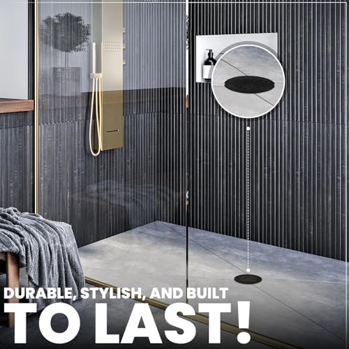 4 ¼” Matte Black Snap-in Shower Drain Cover - Premium Round Black Grate Replacement - 4.25" OD Strainer - Easy Install - Durable Solid Brass Construction - color: Black