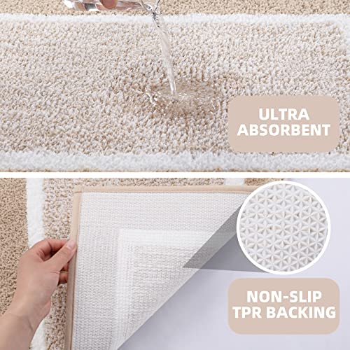 Bathroom Rugs Sets 3 Piece with U-Shaped Contour Toilet Mat Shower Rugs Absorbent Microfiber Plush Bath Mats Non Slip Bath Rugs Shaggy Floor Mats Machine Washable - color: Beige