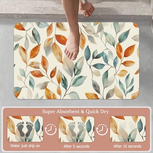 Autumn Leaves Bath Mat, Fall Colorful Diatomaceous Earth Bath Mat,Rubber Backing Quick Dry Absorbent Washable Bathroom Rugs for Tub Non Slip 17"x29.5" - color: Autumn Leaves,fall Colorful