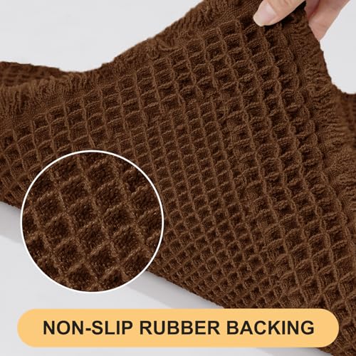 Waffle Bath Mat Set 2 Piece, Boho Woven Modern Bath Rug Absorbent Non Slip, Ultra Soft Bathroom Mats, Machine Washable Knit Bath Rugs with Tassels for Bathroom, Bedroom, Kitchen, Shower, Tub, Brown - color: Brown-looped, size: 24" x 17" + 5' x 2'(2-Piece